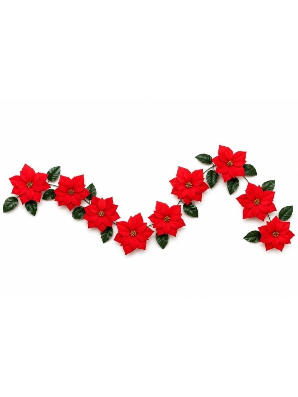 Red Velvet Poinsettia Garland Christmas Holiday Mantel Decor